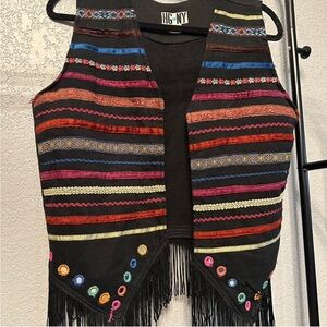 Colorful Striped Vest with Fringe